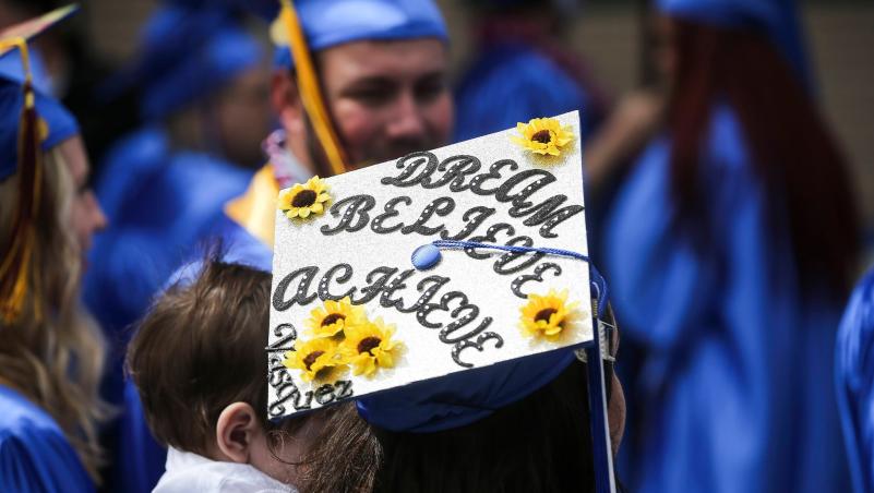 Dream, Believe, Achieve, written on a graduation cap